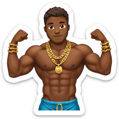 smug muscular shirtless nigerian flexing with gold chain sticker