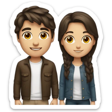 brunette boy with brunette girl sticker