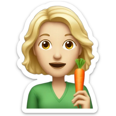 middle aged white woman with mid length blond hair eating a carrot sticker