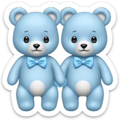 sweet twin baby blue bears with blue bow tie sticker