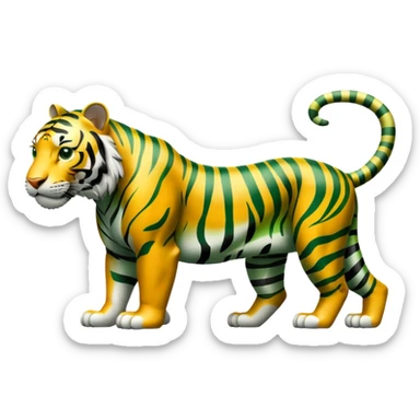 full body muscular green tiger on all fours with black stripes sticker