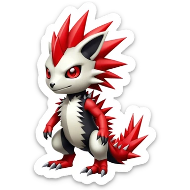 Cute cool black red white animal-Digimon-Fakémon-hybrid full body, detailed, spiky, edgy sticker