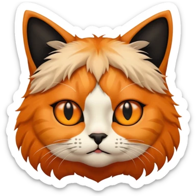 A cat with 1 side its face orange colour and the other black colour sticker