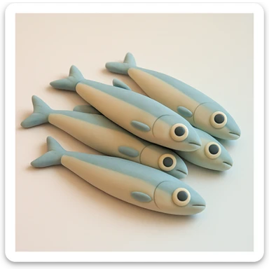 anchovies in fondant cake art style, pastel colors, soft and playful, no text sticker