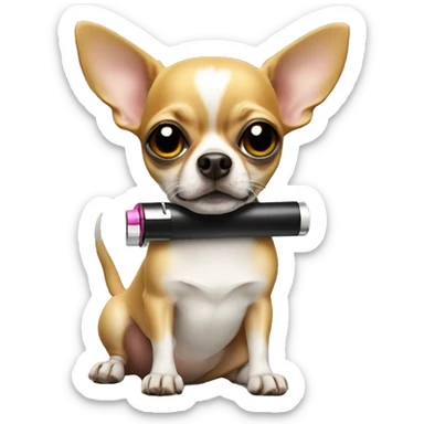 A chihuahua holding a vape sticker