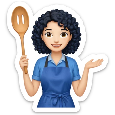 woman with curly black hair in blue apron sticker