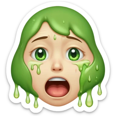 crying face with large tears streaming down, open mouth, green vomit coming out, expression of sadness and discomfort sticker