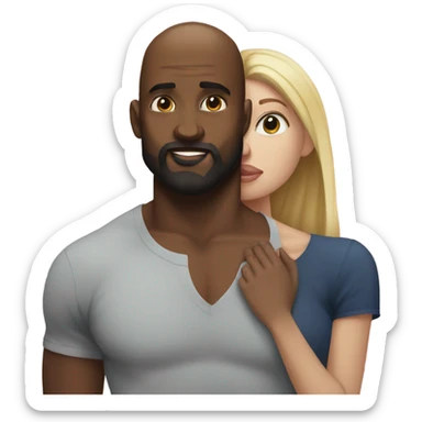 White girl brunette kissing muscular black bald man with beard sticker