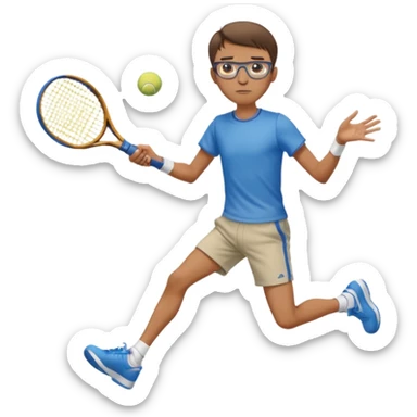 homme l'air cool taille moyenne corpulence maigre cheveux chatain court yeux bleus lunettes photo de pieds en pantalon qui fait du tennis sticker