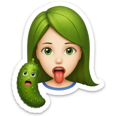 A girl with a huge pickle in side her mouth  sticker