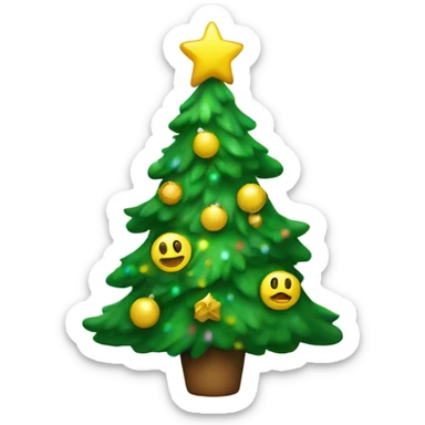 A Christmas tree with smiley faces on it sticker