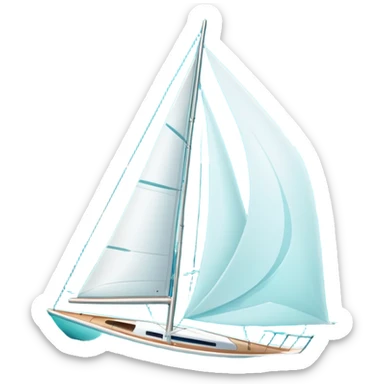 An icon featuring a sleek sailboat with billowing sails cutting through the waves. The design includes the boat's mast, a wind-filled sail, and water splashes, symbolizing the thrill and skill of sailing. Transparent background highlights the elegance and power of wind-driven sports. sticker