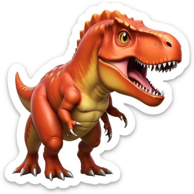 Cinematic Noble T-rex Portrait Emoji, Poised and commanding, with a massive, powerful head, a robust, muscular body, tiny, determined arms, and a fearsome yet noble gaze, Simplified yet sharply defined features, highly detailed, glowing with a cool, primal radiance, high shine, intelligent and formidable, stylized with an air of ancient predatory authority, focused and vigilant, soft glowing outline, capturing the essence of a watchful and confident T-rex that appears ready to roar out of the screen with effortless might! sticker