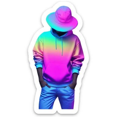 Multicoloured neon Vaporwave person hoodie dancing hip hop bucket hat tropical Skater fashion aesthetic baggy clothes graphic t shirt 420 sticker