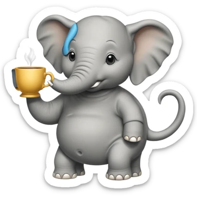 elephant with tea cup sticker