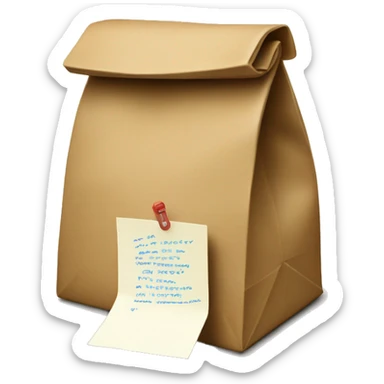 lunch bag with a folded tip and a note  sticker