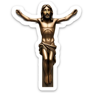 bronze, jesus on crucifix, reaching up sticker