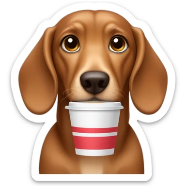 tan dashound drinking coffee sticker