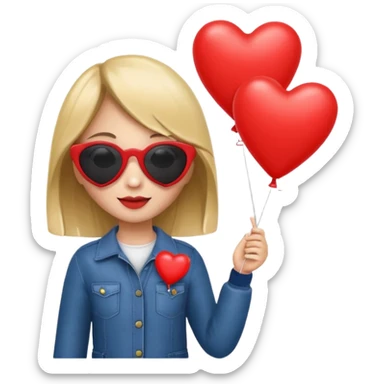 girl with sun glasses holding red heart balloon sticker
