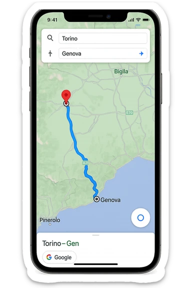 IPHONE CON GOOGLE MAPS APERTO, PARTENZA DA TORINO, ARRIVO A GENOVA sticker