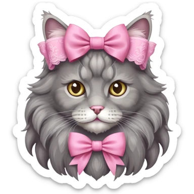 A grey Maine coon Wearing a pink Rococo style bow sticker