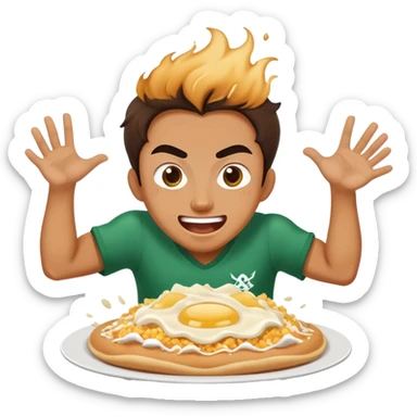 person smashing a Hungarian lángos with energetic expression sticker