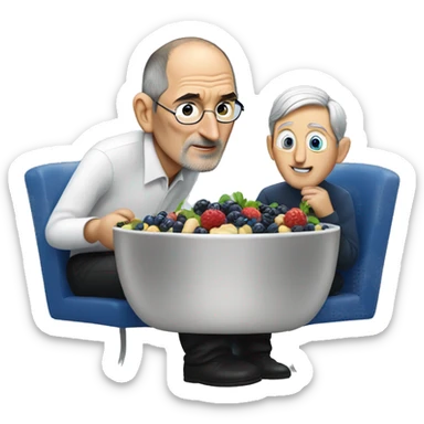 Steve Jobs watching Tim Cook eat a bowl of blue berries  sticker
