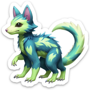 Realistic Sharp swampy mossy elemental ivy detailed Colorful translucent luminescent glowing Trico-Noibat-batty-Sergal-Furret-Ferret-Wolverine-Vernid-furry-fursona-fusion-Fakemon-animal-hybrid-creature, full body sticker