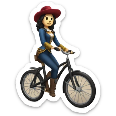 female musketeer riding a unicycle dark hair average build sticker