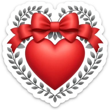 heart with forest flowers with silver bow and heart pattern on the bow sticker