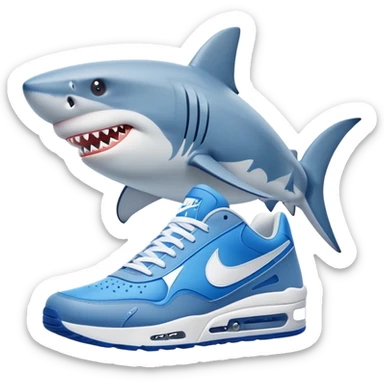 Shark with 3 blue sneakers with white nike logo on it sticker