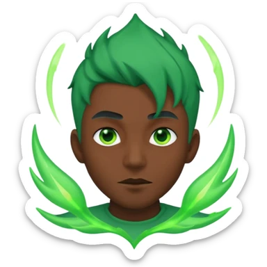 Make an emoji of a 🙎🏽‍♂️with green hair spiking up with a green aura around him sticker