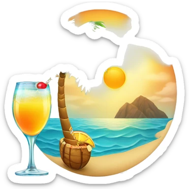 Palm tree with cocktail and sun and the ocean  sticker