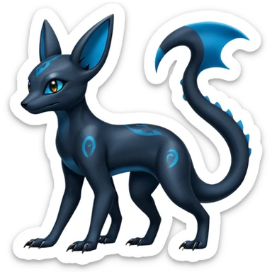 Shiny Dark Edgy Black And Blue Umbreon-Salandit-Wolf-Fakémon-hybrid-creature (full body)  sticker