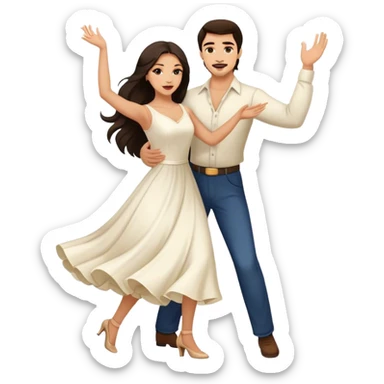 Beautiful woman in 1950’s woman fashion look, white dress, long dark brown hair, balboa couple dance  sticker