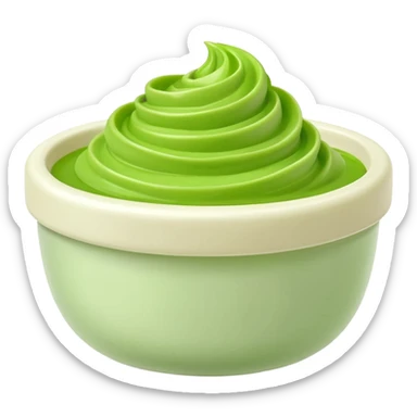 small dollop or swirl of bright green wasabi paste with smooth creamy texture and soft matte finish, slightly peaked shape with gentle folds, evoking sharp flavor and freshness, apple emoji style, soft lighting, subtle shadows, emoji scale sticker