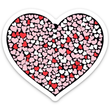 Lot of pink white and red small hearts in one big heart sticker