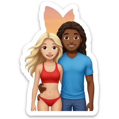 Black man white girl long hair in love on beach  sticker