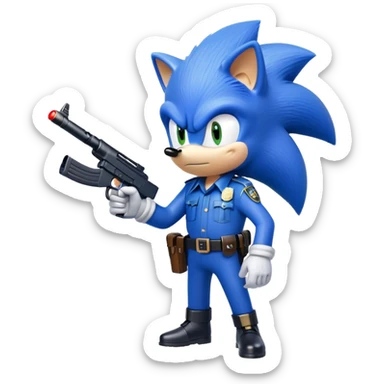 Sonic the hedgehog as a cop with a rifle sticker