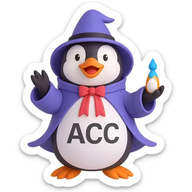 Add the text 'ACC' in a clear, bold font on the penguin's stomach. Keep the 3D emoji style with a focus on making the text easy to read and well integrated with the existing 3D emoji design. sticker