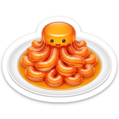 Fujian Tǔsǔndòng jelly-like seafood with sauce, simplified emoji style with bold outlines and bright colors, cartoon style transparent worm jelly specialty sticker