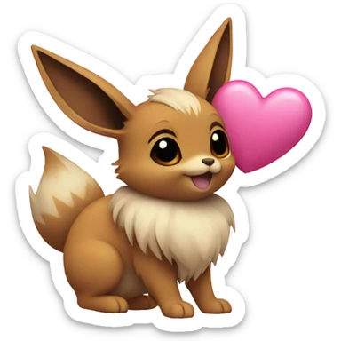 Eevee holding a pink heart sticker