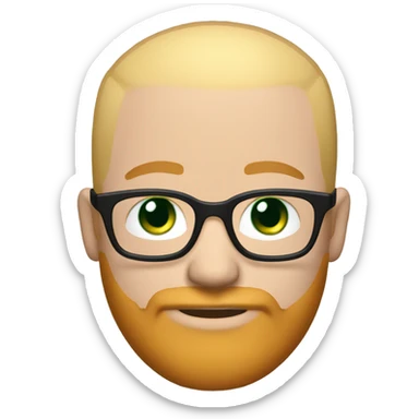 White groom with black glasses blue eyes no hair and strawberry blonde large beard green suit sticker