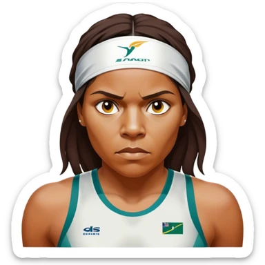 Cinematic Realistic portrait of Cathy Freeman, shown as an iconic Australian athlete with a focused, determined expression and modern athletic attire accented with subtle native motifs, rendered in dynamic, vibrant lighting sticker