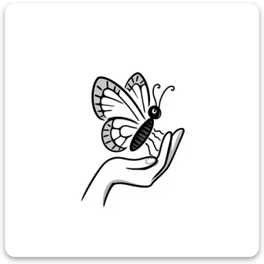 a butterfly in hand-drawn doodle style with black lines and whimsical look sticker
