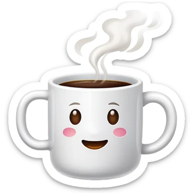 Plain white ceramic coffee mug with hot coffee and  — no face, no emoji, sticker