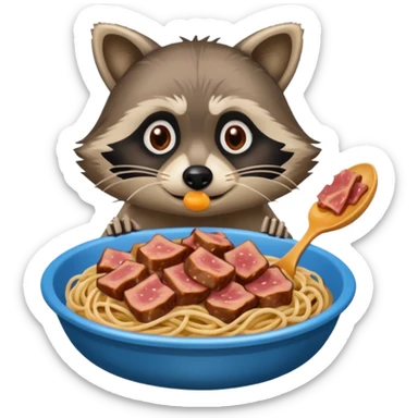 raccoon with SPAM meat and spaghetti slop sticker