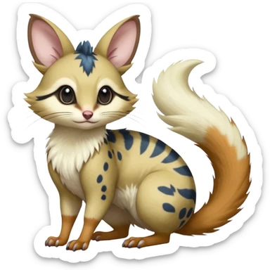  hyper-realistic natural realistic divine beautiful elegant pretty precious cute young youthful  Fakémon-Pokémon-alien-opossum-squirrel-feline-serval-caracal-chinchilla-Minccino-Cinccino-Meowstic-rodent-hybrid-creature with a big fluffy bushy tail (full body) sticker