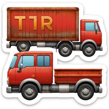 A red truck with a "TIR" plate sticker