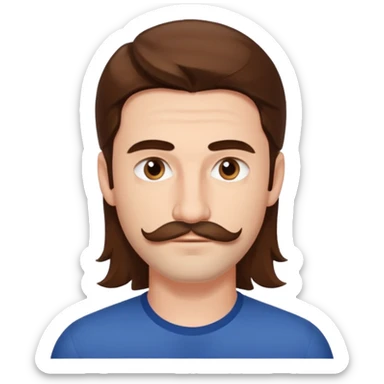 Matthieu Charneau, male actor (b.1988) with long hair and thin mustache sticker